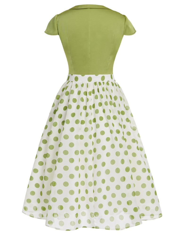 2PCS Green 1940s Buttons Shirt & Polka Dots Skirt