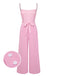 Pink 1950s Gingham Plaid Suspender Jumpsuit