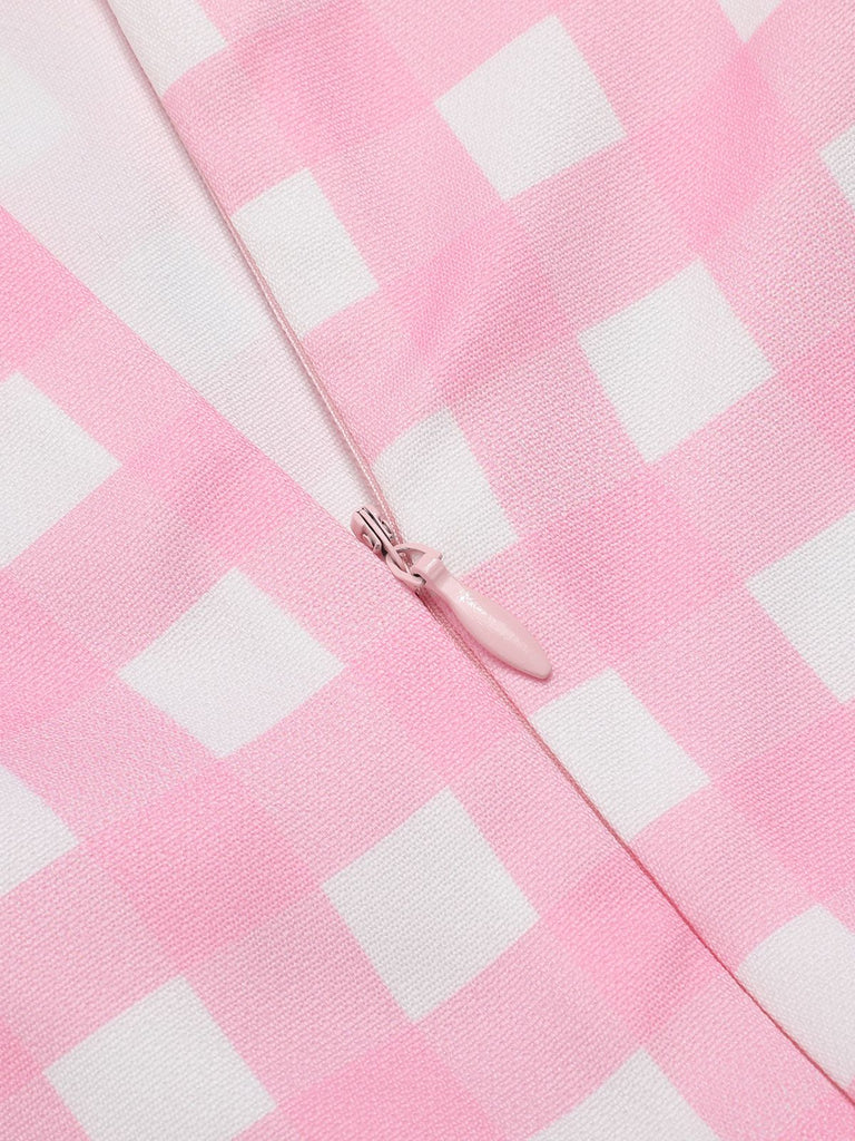 Pink 1950s Gingham Plaid Suspender Jumpsuit