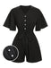 ‍Black 1960s Solid Flare Sleeve V-Neck Romper (86% off)