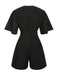 Black 1960s Solid Flare Sleeve V-Neck Romper