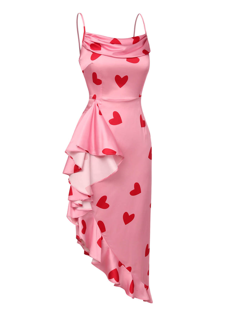 Pink 1960s Heart Cowl Collar Sling Dress