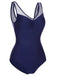 Deep Blue 1930s Solid Back Cross Swimsuit