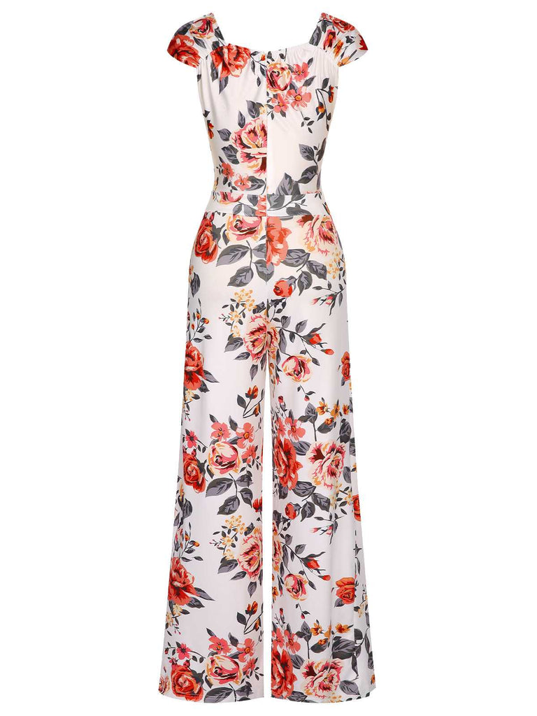 1930s Cold Shoulder Floral Jumpsuit