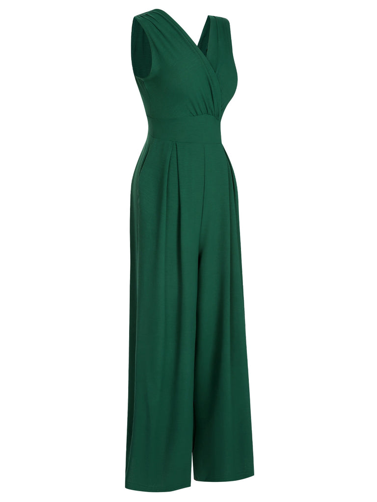 Green 1930s V-Neck Sleeveless Jumpsuit