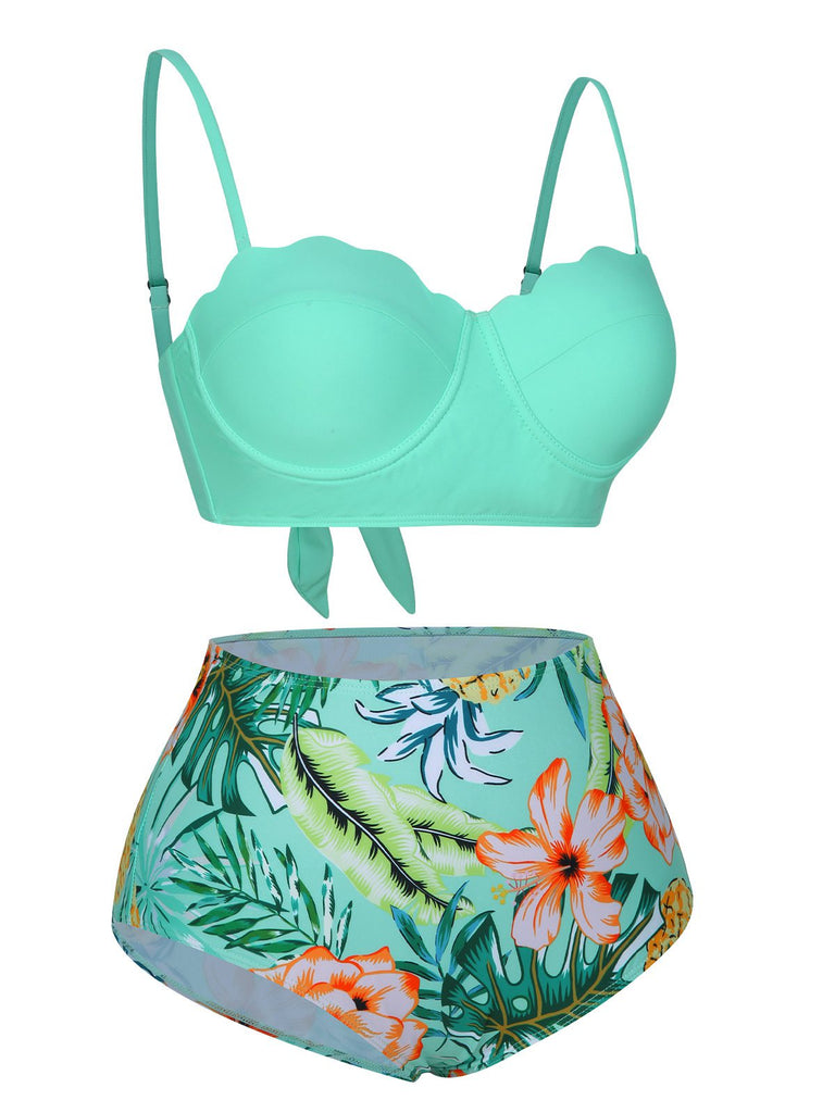 1960s Tropical Plant Back Strap Swimsuit