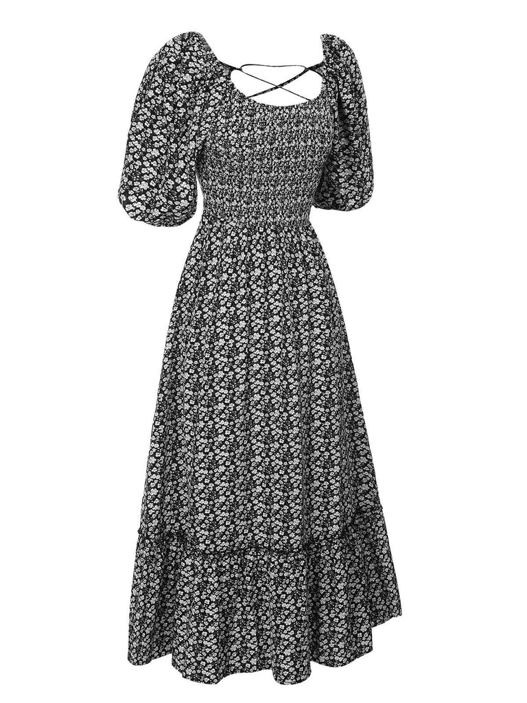 1940s Square Neck Backless Dress