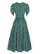 Green 1940s Floral Waist Tie Dress