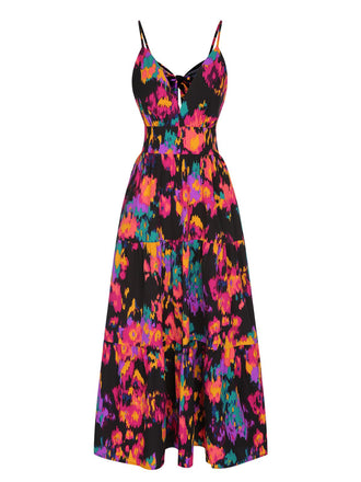 Multicolor 1970s Abstract Floral A-line Strap Dress