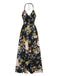 Multicolor 1940s Smocked Halter Floral Dress