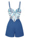 Blue 1950s Stripe Back Strap Romper