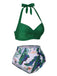 Green 1930s Halter Tropical Plants Swimsuit