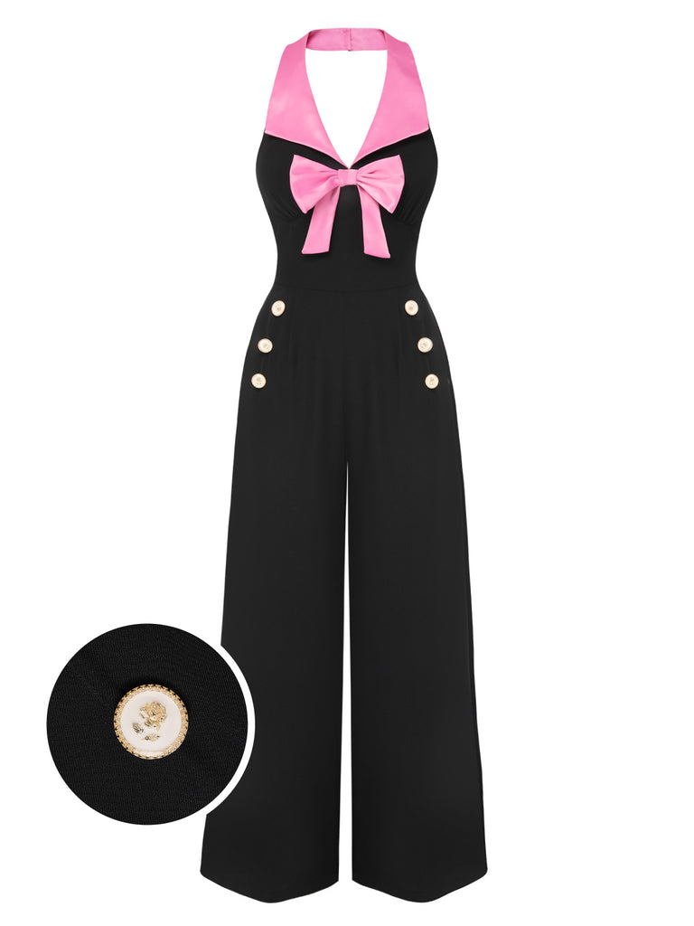 [Pre-Sale] Black & Pink 1930s Bow Lapel Jumpsuit