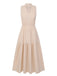 Beige 1950s Solid Stand Collar V-Neck Dress