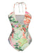 Multicolor 1960s Chest Buckle One-Piece Swimsuit