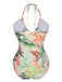 Multicolor 1960s Chest Buckle One-Piece Swimsuit