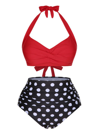 1960s Polka Dot Halter Back Strap Swimsuit