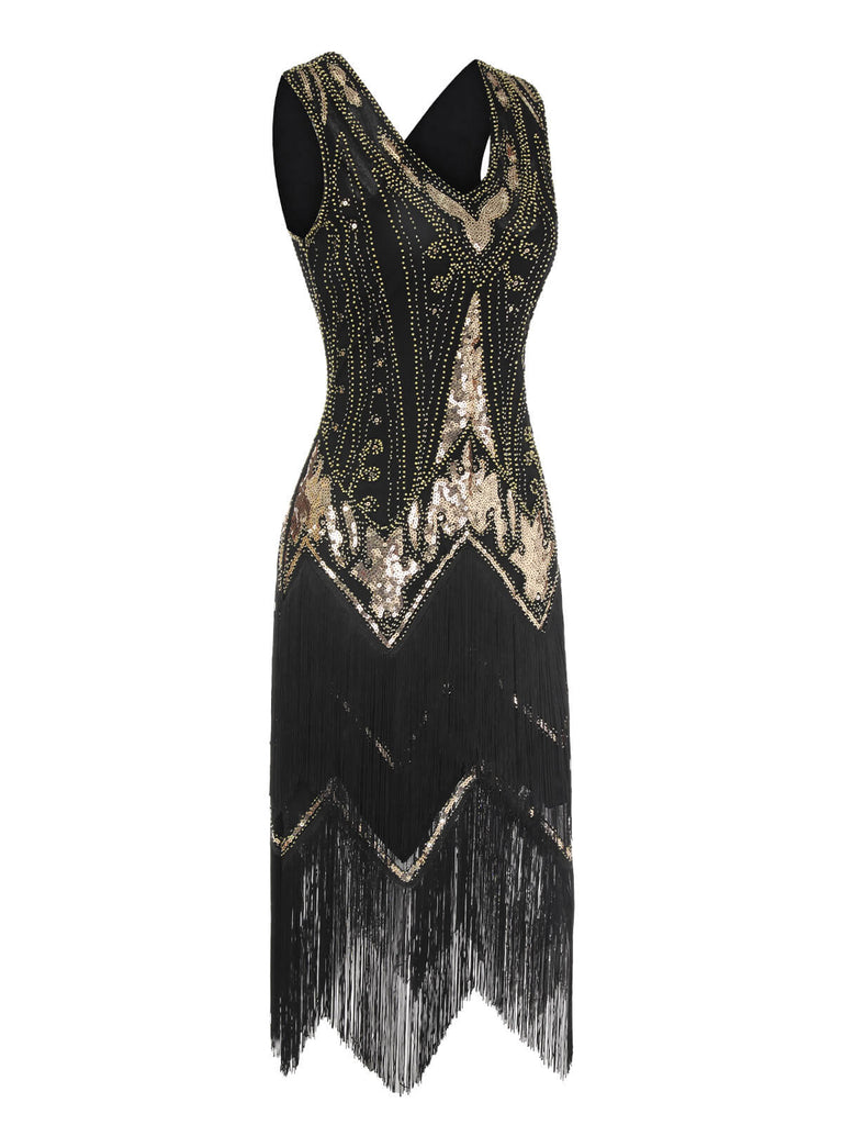 1920s V-Neck Sequined Tassel Gatsby Dress