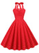 Red 1950s Polka Dot Halter Swing Dress