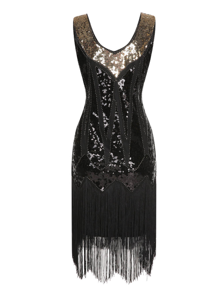 1920s Sequined Tassel V-Neck Dress