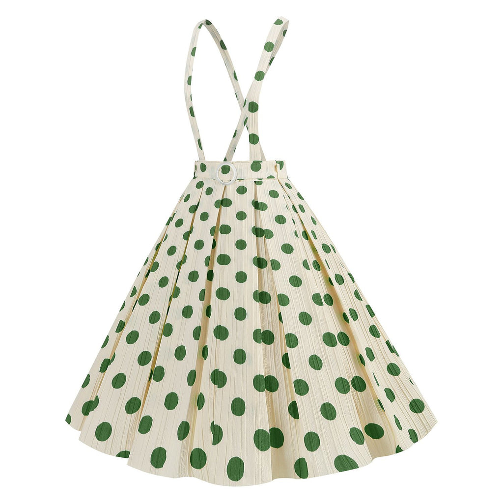 1950s Polka Dot Belt Suspender Swing Skirt