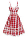 Red 1950s Plaid Lace Bow Strap Dress