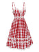 Red 1950s Plaid Lace Bow Strap Dress