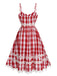 Red 1950s Plaid Lace Bow Strap Dress