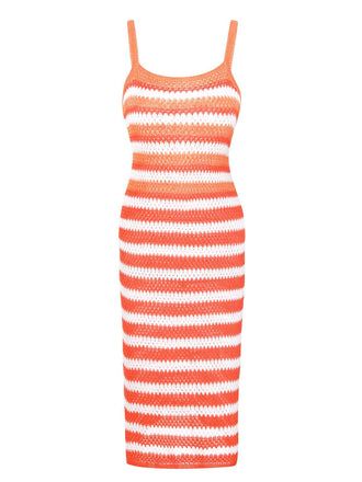 1960s Striped Knitted Spaghetti Straps Dress