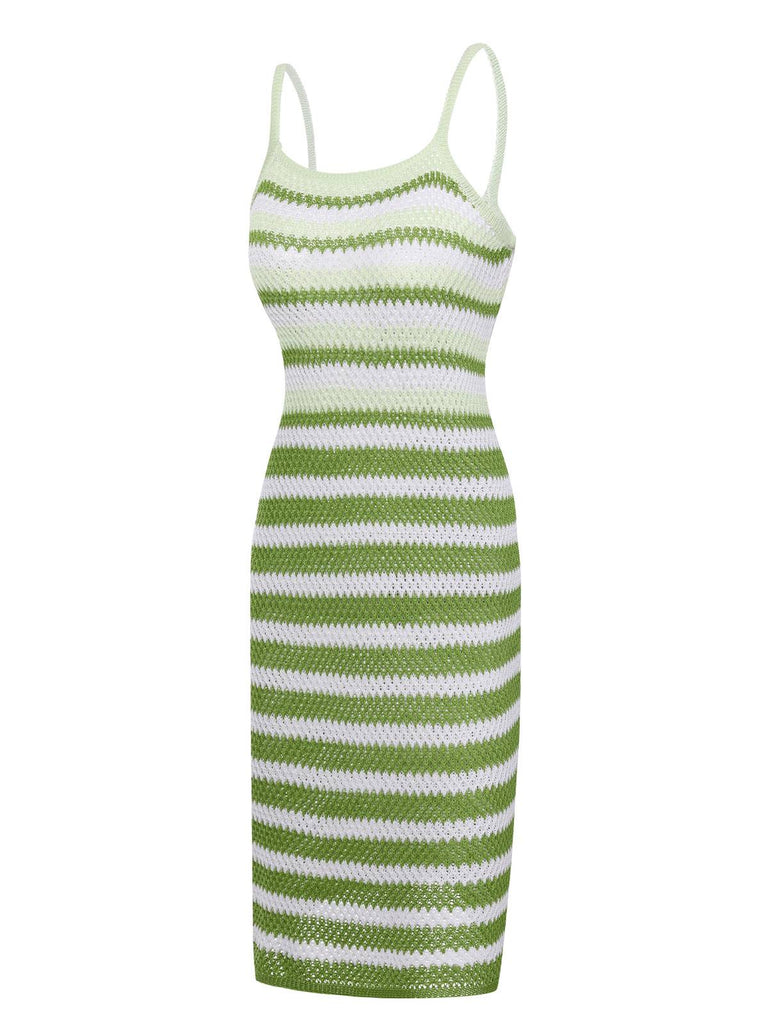 1960s Striped Knitted Spaghetti Straps Dress