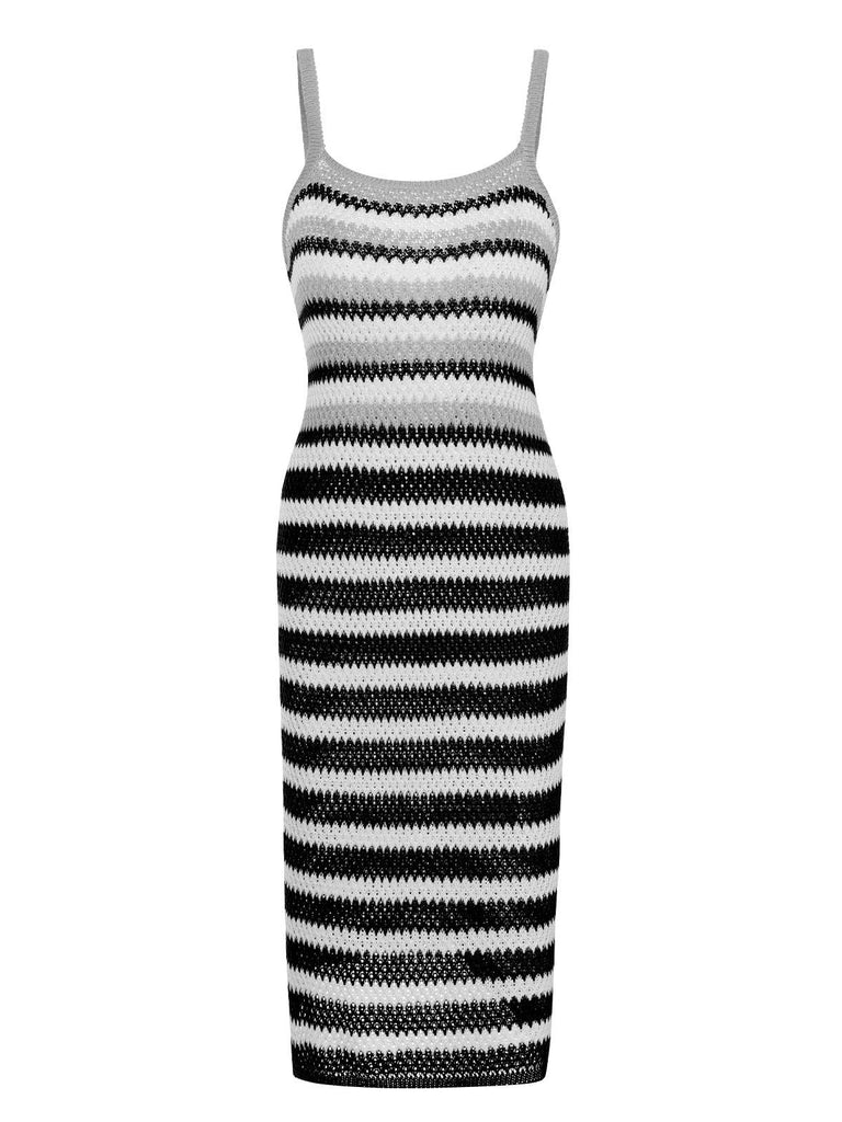 1960s Striped Knitted Spaghetti Straps Dress