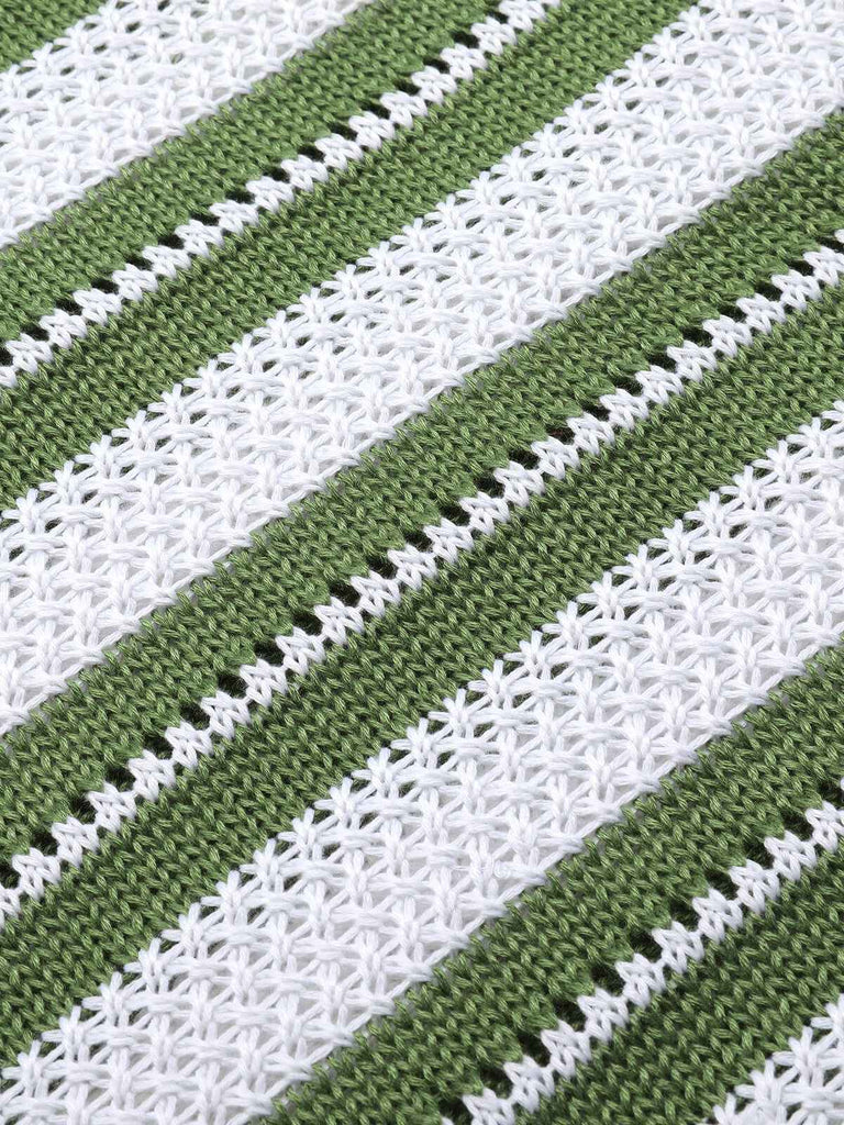 1950s Stripe Contrast V-Neck Knit Top