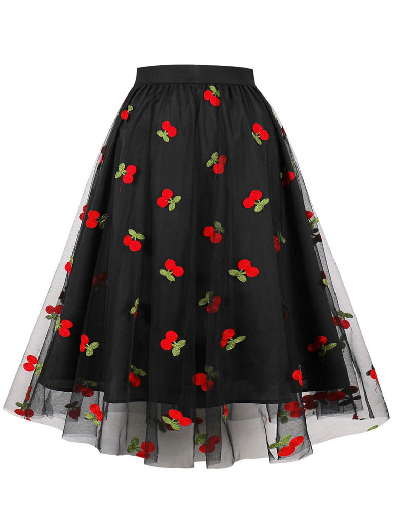 Vintage 1950s Mesh Red Cherry Skirt