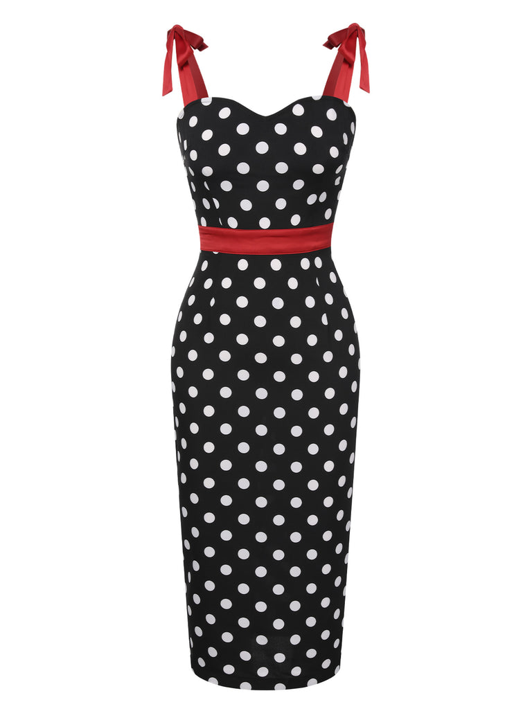 [Pre-Sale] Black 1960s Polka Dot Bow Pencil Dress