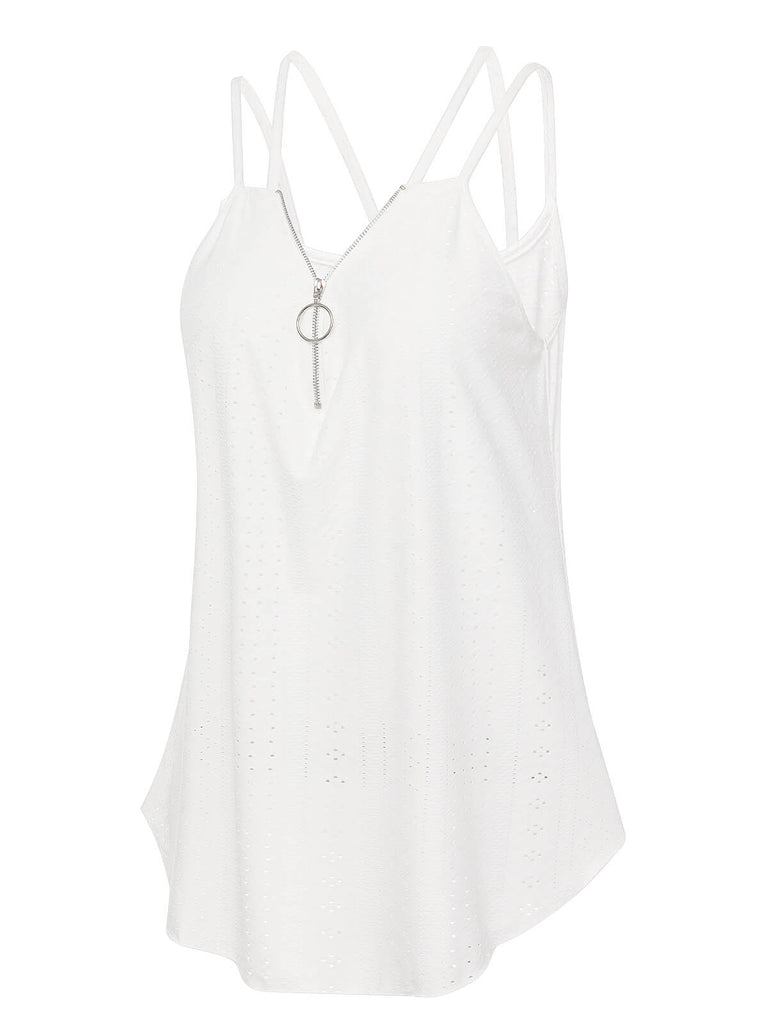 White 1930s Hollow Double Straps Top