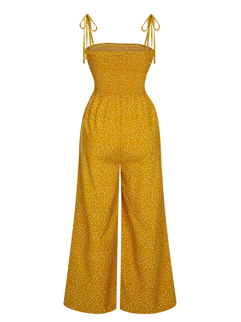 1970s Polka Dots Spaghetti Strap Bind Jumpsuit