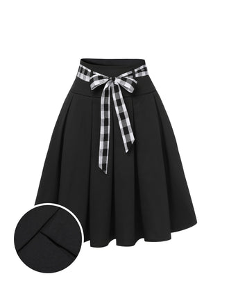 Black 1950s Solid Umbrella Skirt with Belt