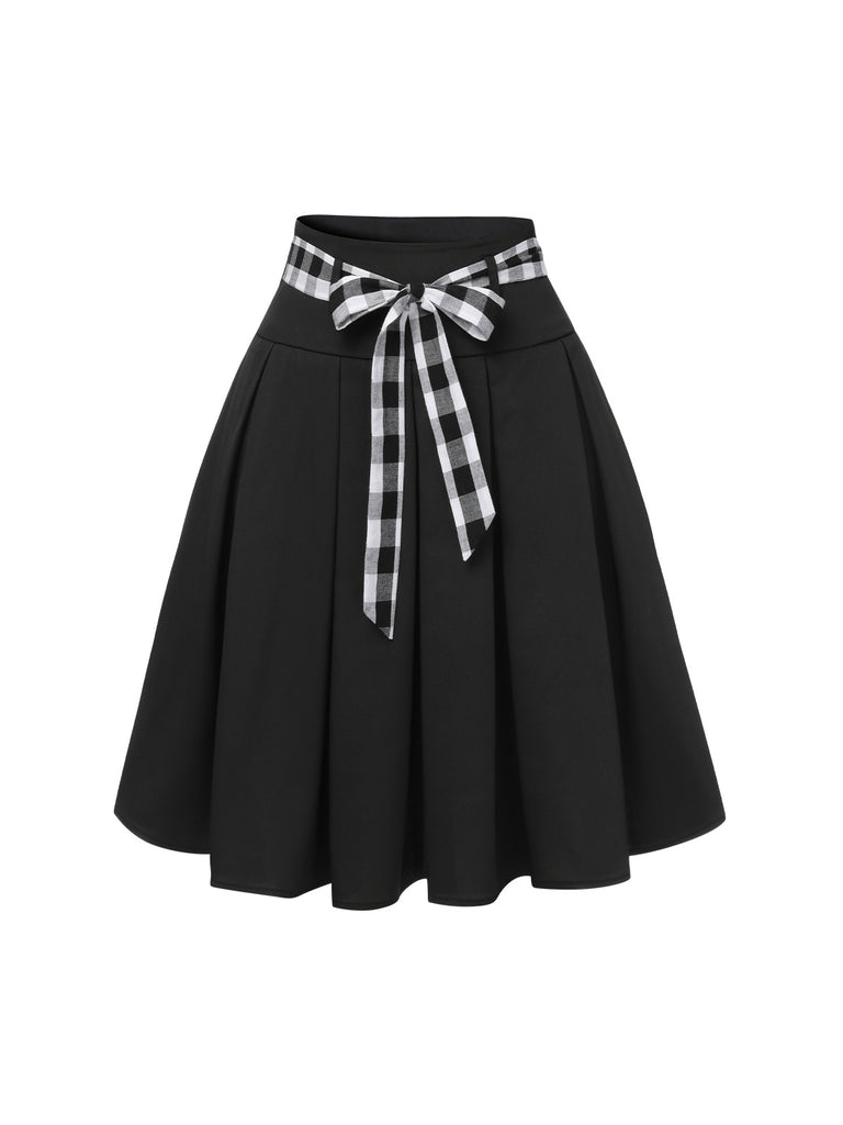 [Pre-Sale] Black 1950s Solid Umbrella Skirt with Belt