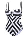 1960s Black White Contrast Stripes Swimsuit