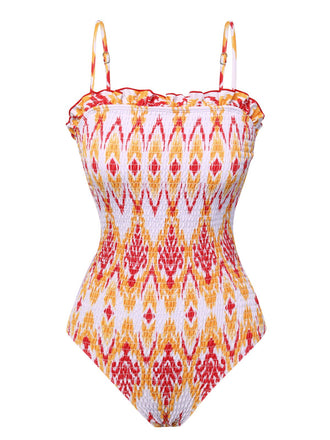 1960s Chevron Smocking Strap Bandeau Swimsuit