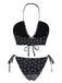 Black 1930s Cashew Flowers Lace-Up Bikini Set