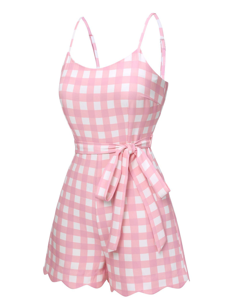 Pink 1950s Plaid Spaghetti Strap Romper