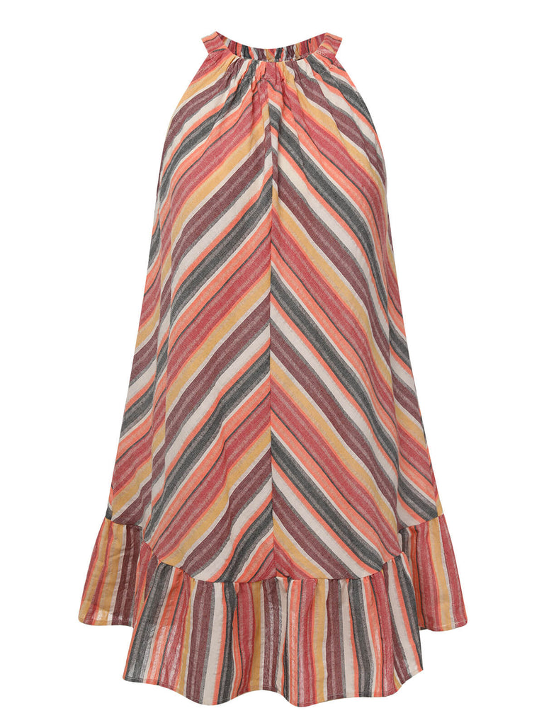 1950s Round Halter Antique Stripe Dress