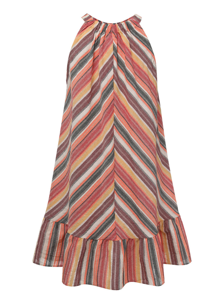 1950s Round Halter Antique Stripe Dress