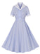 Light Blue 1950s Plaid Belt Lapel Dress