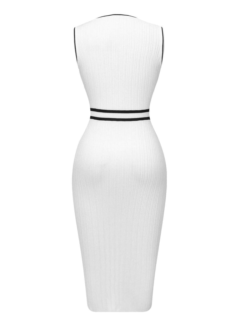 White 1960s Contrast Binding Knit Dress