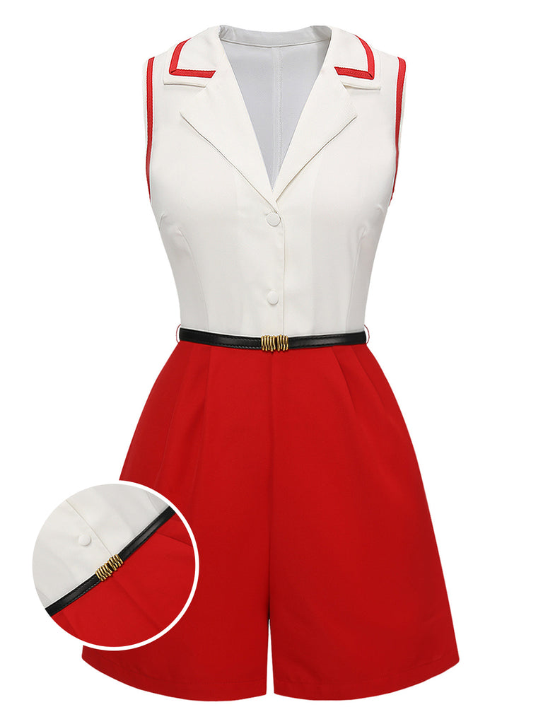 [Pre-Sale] Red 1940s Contrast Binding Lapel Romper