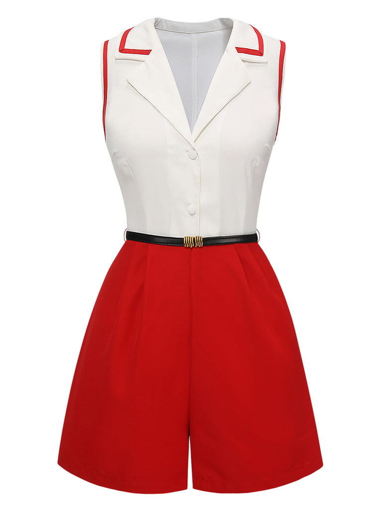 [Pre-Sale] Red 1940s Contrast Binding Lapel Romper