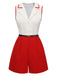[Pre-Sale] Red 1940s Contrast Binding Lapel Romper