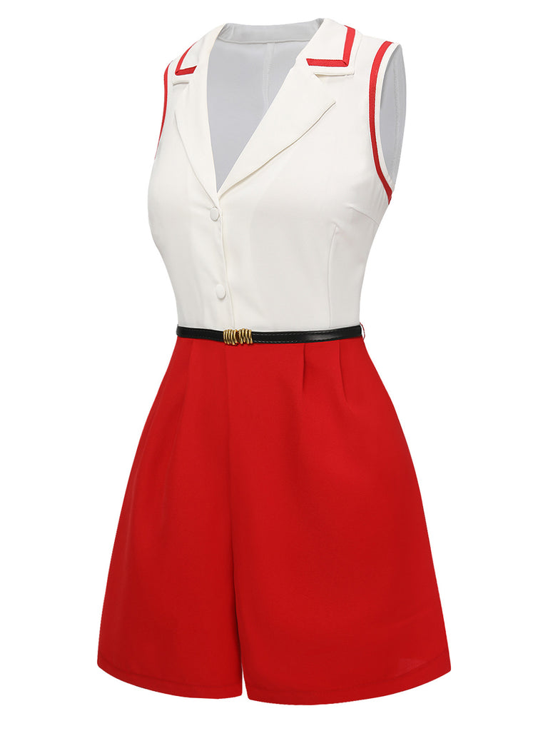 [Pre-Sale] Red 1940s Contrast Binding Lapel Romper